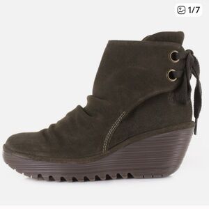 Fly London Yama  Suede Wedge Ankle Boots, Size EU 39